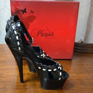 Pleaser Black and White Peep Toe Heels